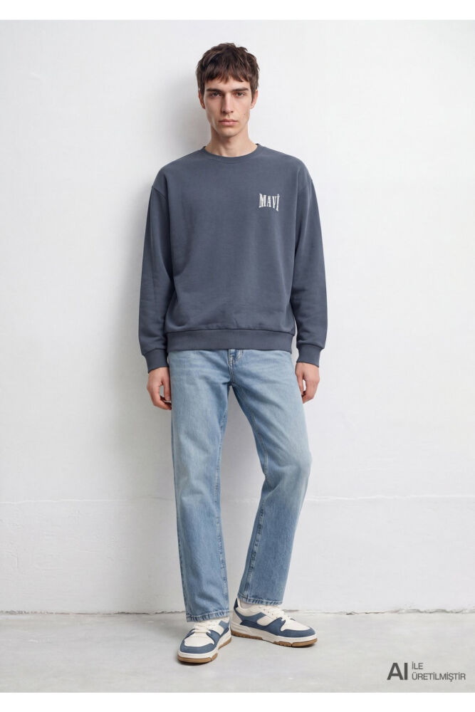 Mavi Logo Antrasit Loose Fit Erkek Sweatshirt 0S10659-80776 (1)