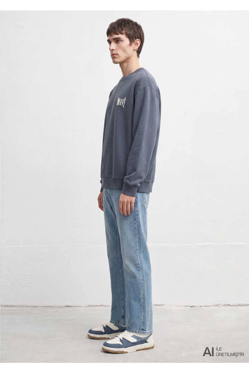 Mavi Logo Antrasit Loose Fit Erkek Sweatshirt 0S10659-80776 - 4