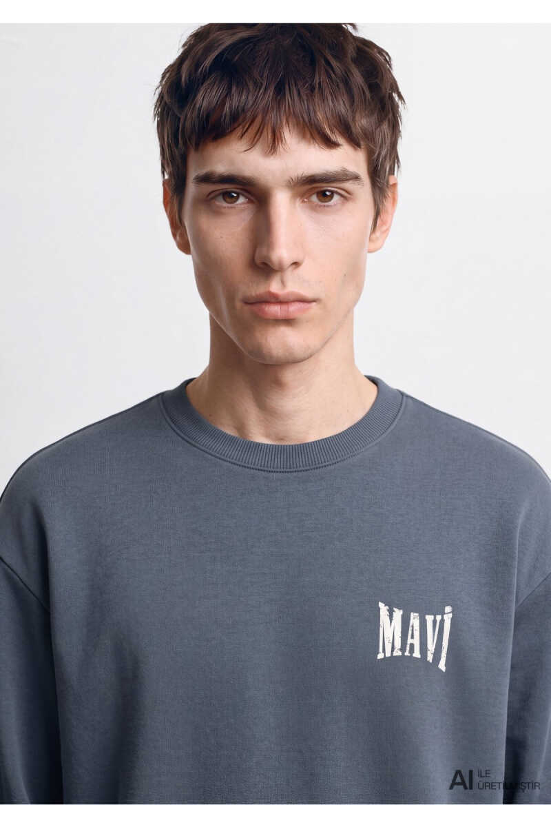 Mavi Logo Antrasit Loose Fit Erkek Sweatshirt 0S10659-80776 - 8