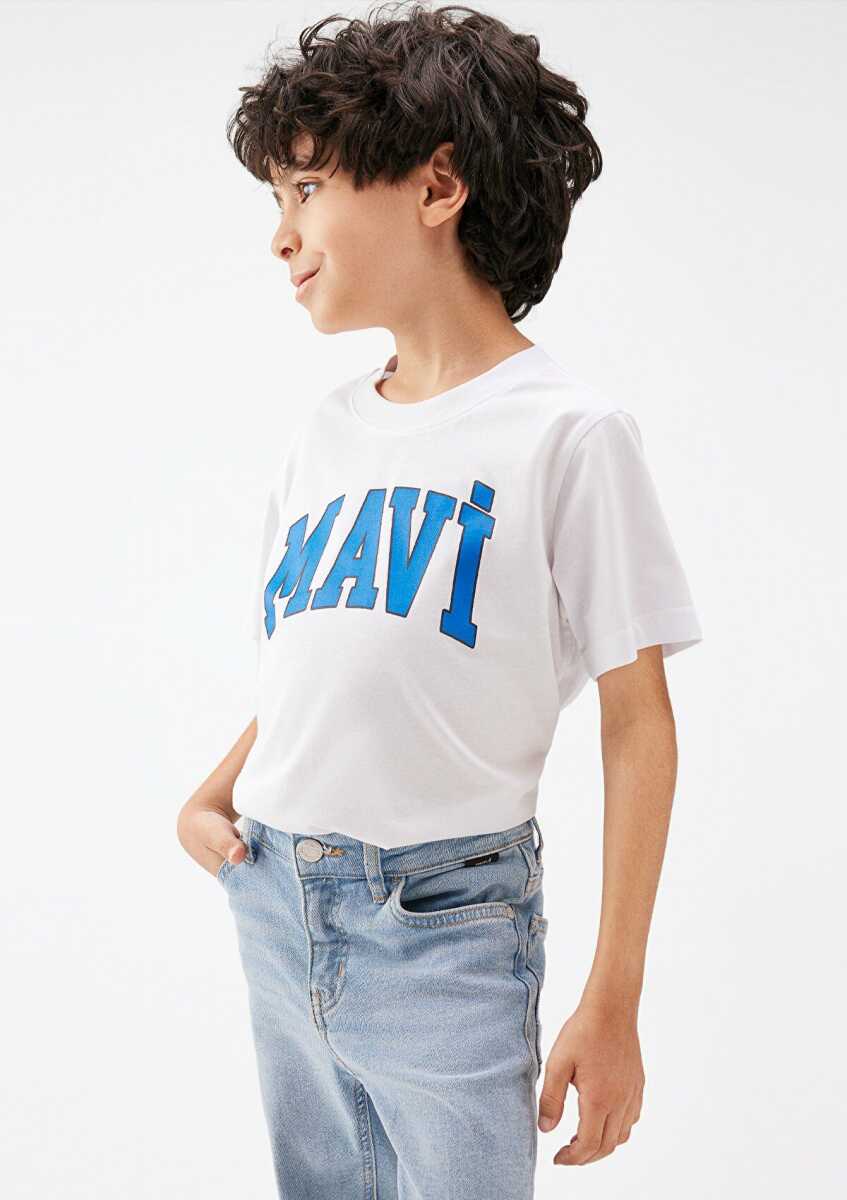 Mavi Logo Baskılı Beyaz Çocuk Tişört 6610030-620 - 2