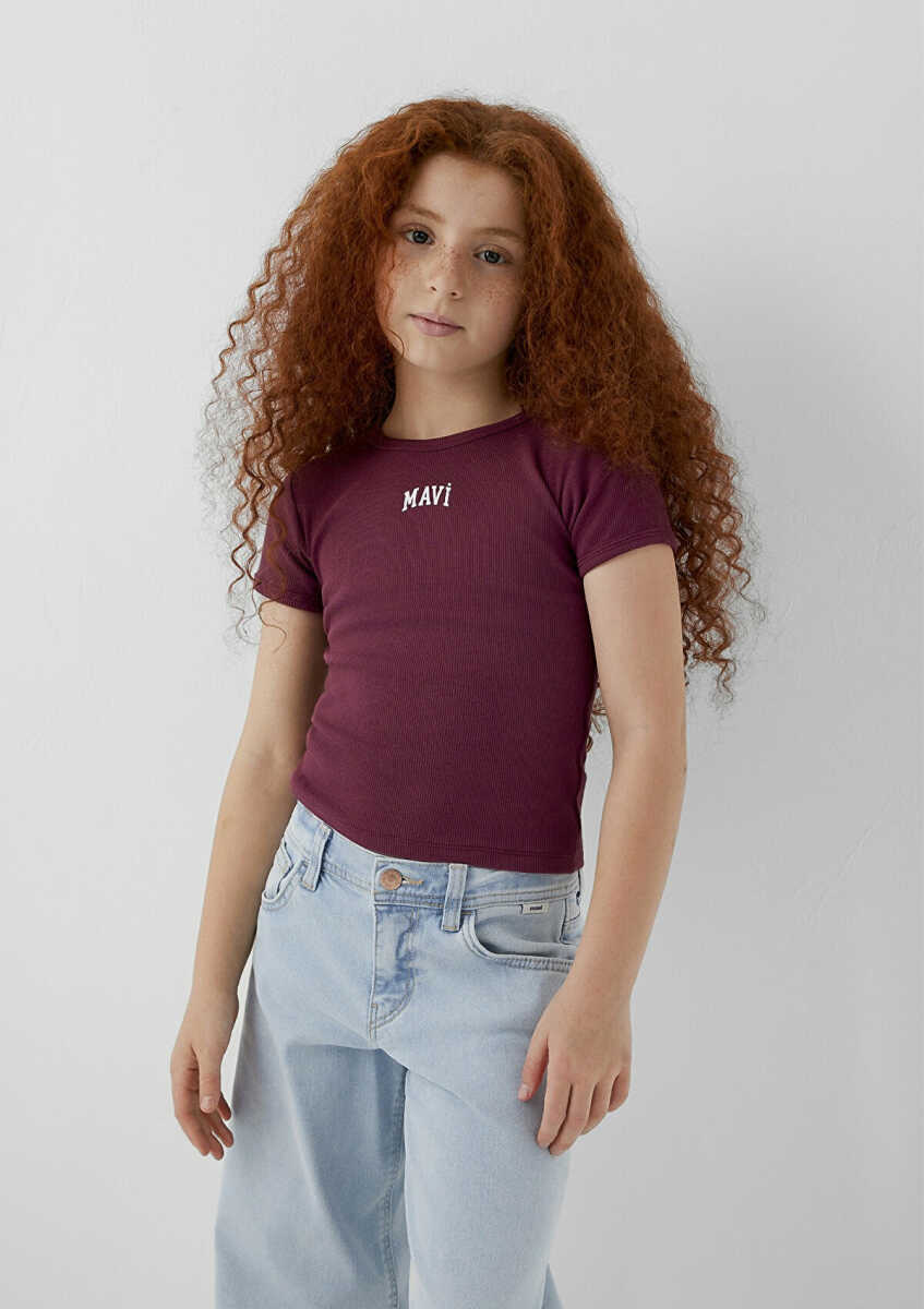 Mavi Logo Baskılı Bordo Çocuk Tişört 7610350-70393