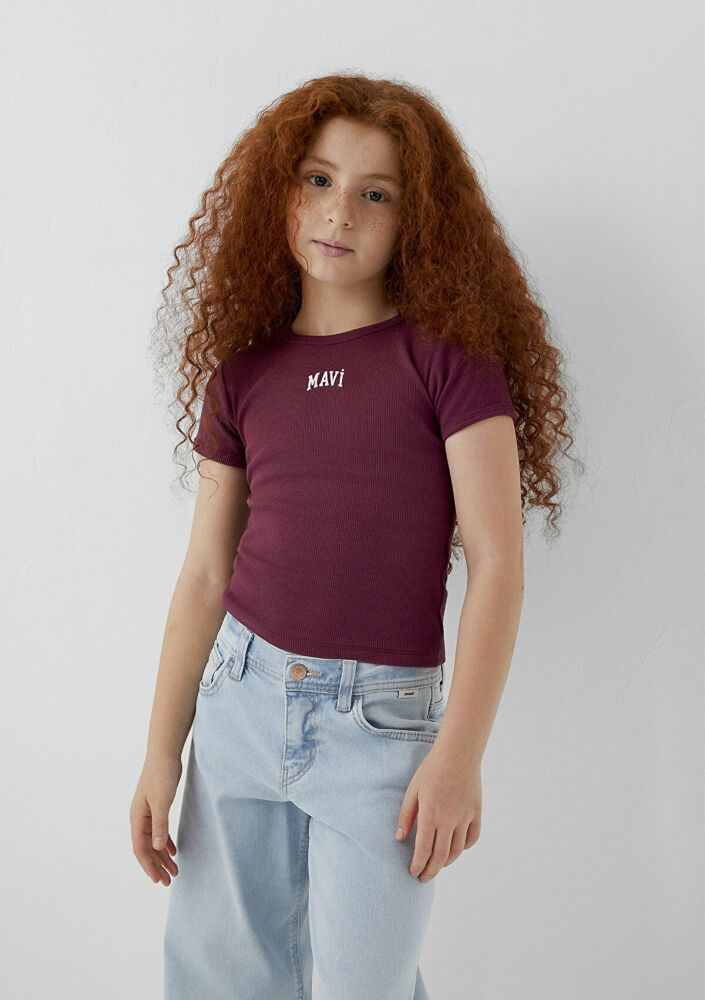 Mavi Logo Baskılı Bordo Çocuk Tişört 7610350-70393