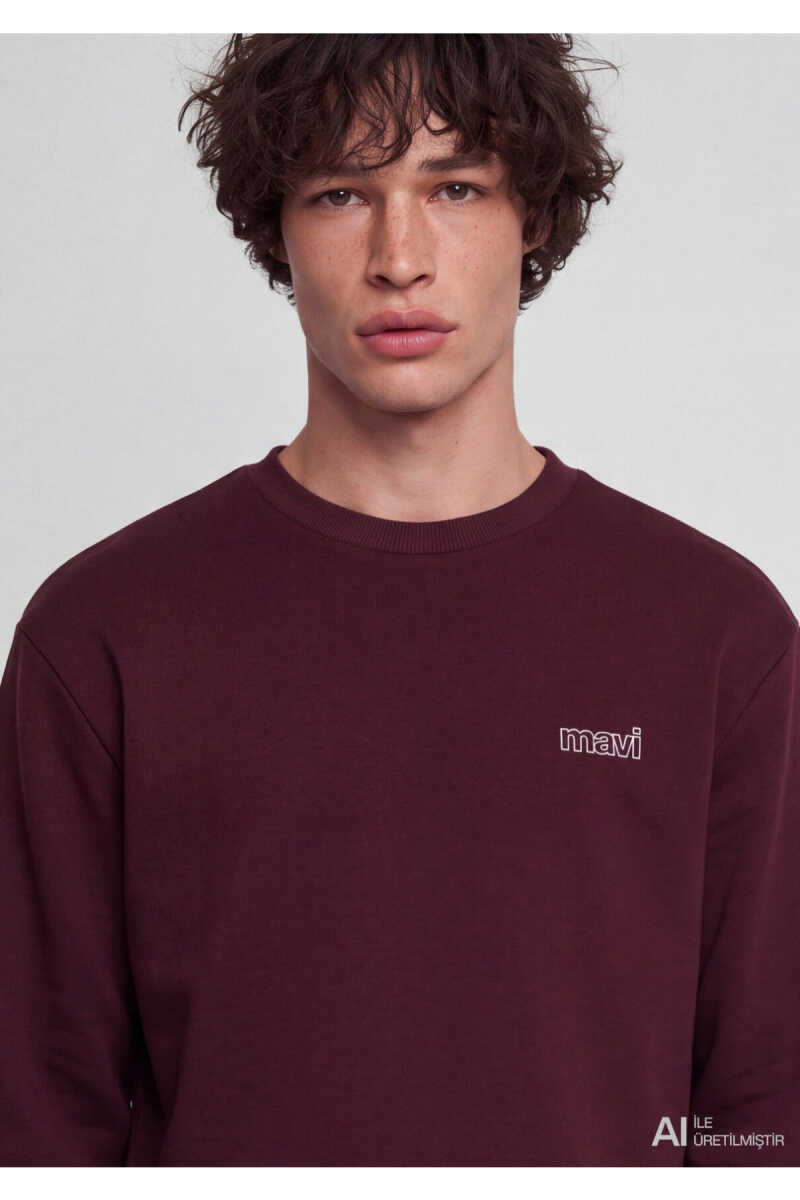 Mavi Logo Baskılı Bordo Loose Fit Erkek Sweatshirt0S10379-70434 - 5