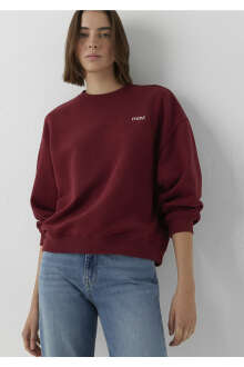 Mavi Logo Baskılı Bordo Loose Fit Kadın Sweatshirt 1S10490-85633 