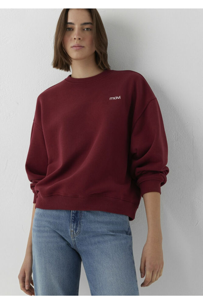 Mavi Logo Baskılı Bordo Loose Fit Kadın Sweatshirt 1S10490-85633