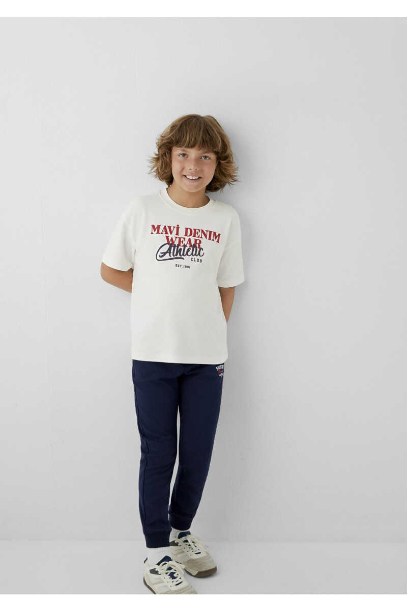 Mavi Logo Baskılı Ekru Loose Fit Çocuk Tişört 6610486-70057 - 1