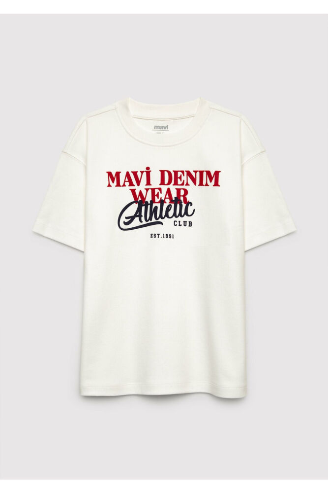 Mavi Logo Baskılı Ekru Loose Fit Çocuk Tişört 6610486-70057 (1)