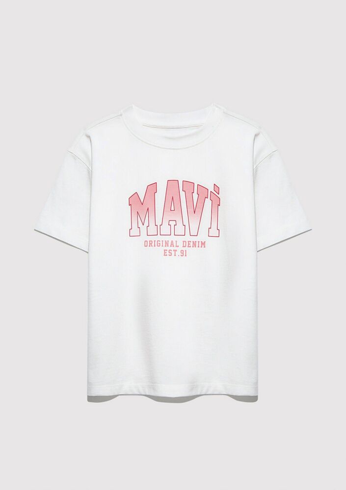 Mavi Logo Baskılı Ekru Loose Fit Çocuk Tişört 7610386-70057 (1)
