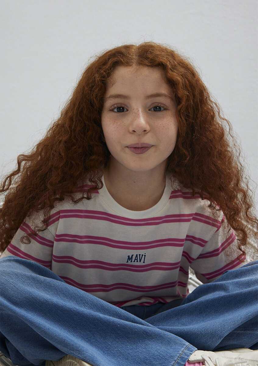 Mavi Logo Baskılı Ekru Loose Fit Çocuk Tişört 7610387-91358 - 1