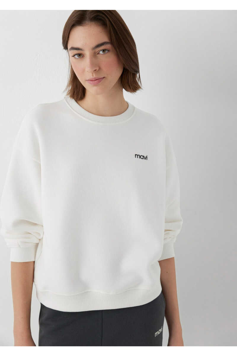 Mavi Logo Baskılı Ekru Loose Fit Kadın Sweatshirt 1S10490-80194 - 1