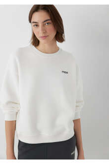 Mavi Logo Baskılı Ekru Loose Fit Kadın Sweatshirt 1S10490-80194