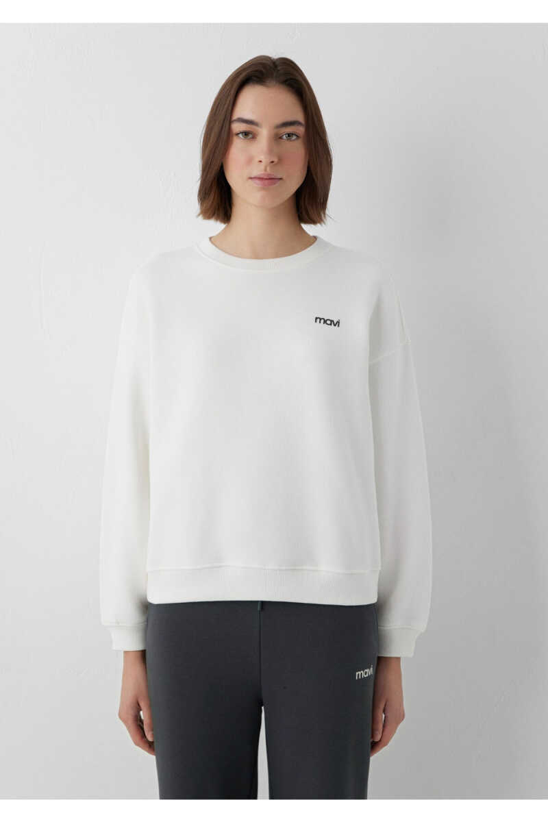 Mavi Logo Baskılı Ekru Loose Fit Kadın Sweatshirt 1S10490-80194 - 3