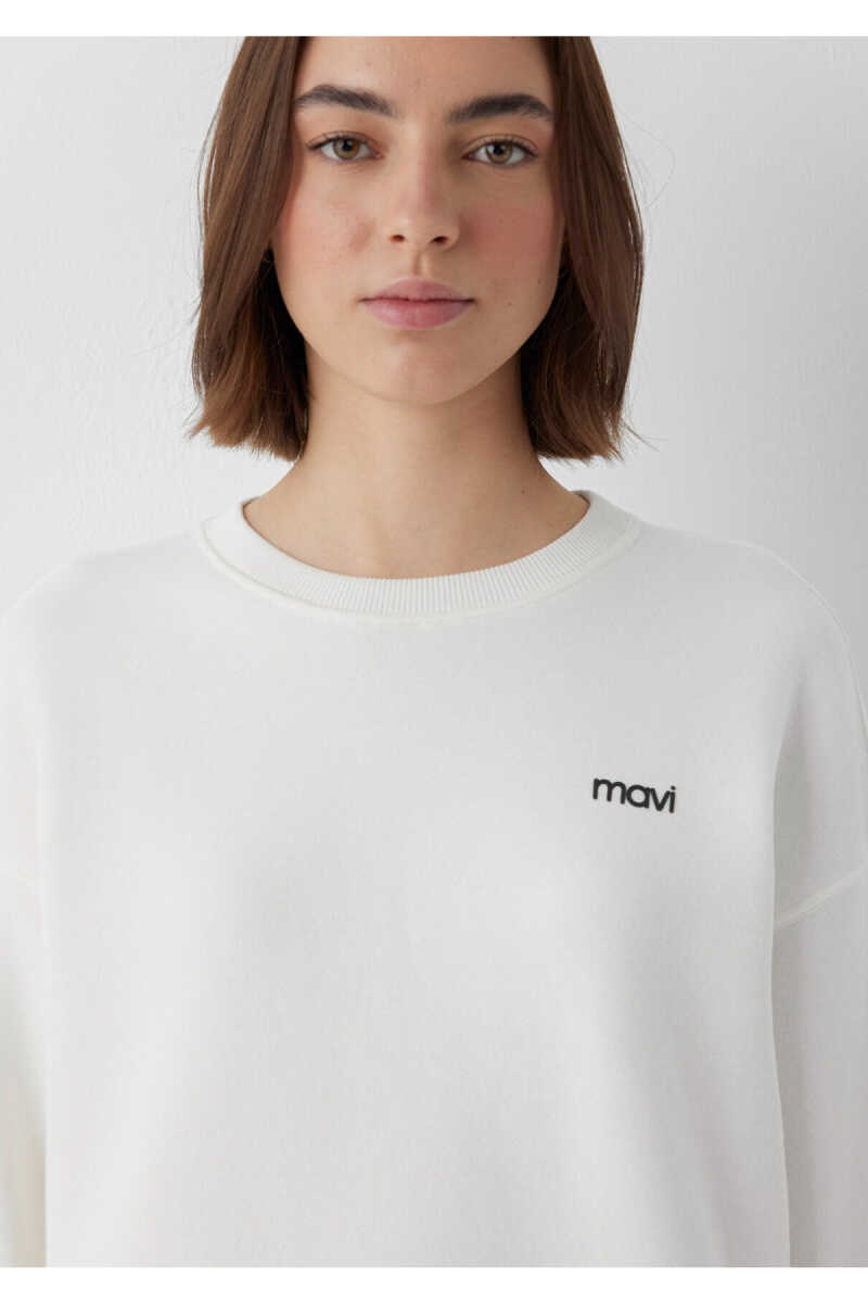 Mavi Logo Baskılı Ekru Loose Fit Kadın Sweatshirt 1S10490-80194 - 6