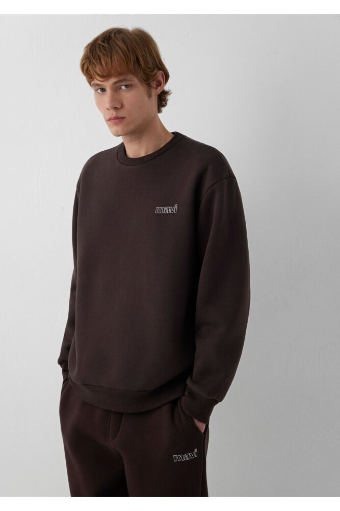 Mavi Logo Baskılı Kahverengi Loose Fit Sweatshirt 0S10379-88083