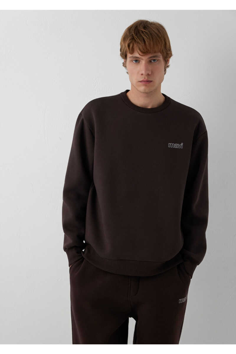 Mavi Logo Baskılı Kahverengi Loose Fit Sweatshirt 0S10379-88083 - 2