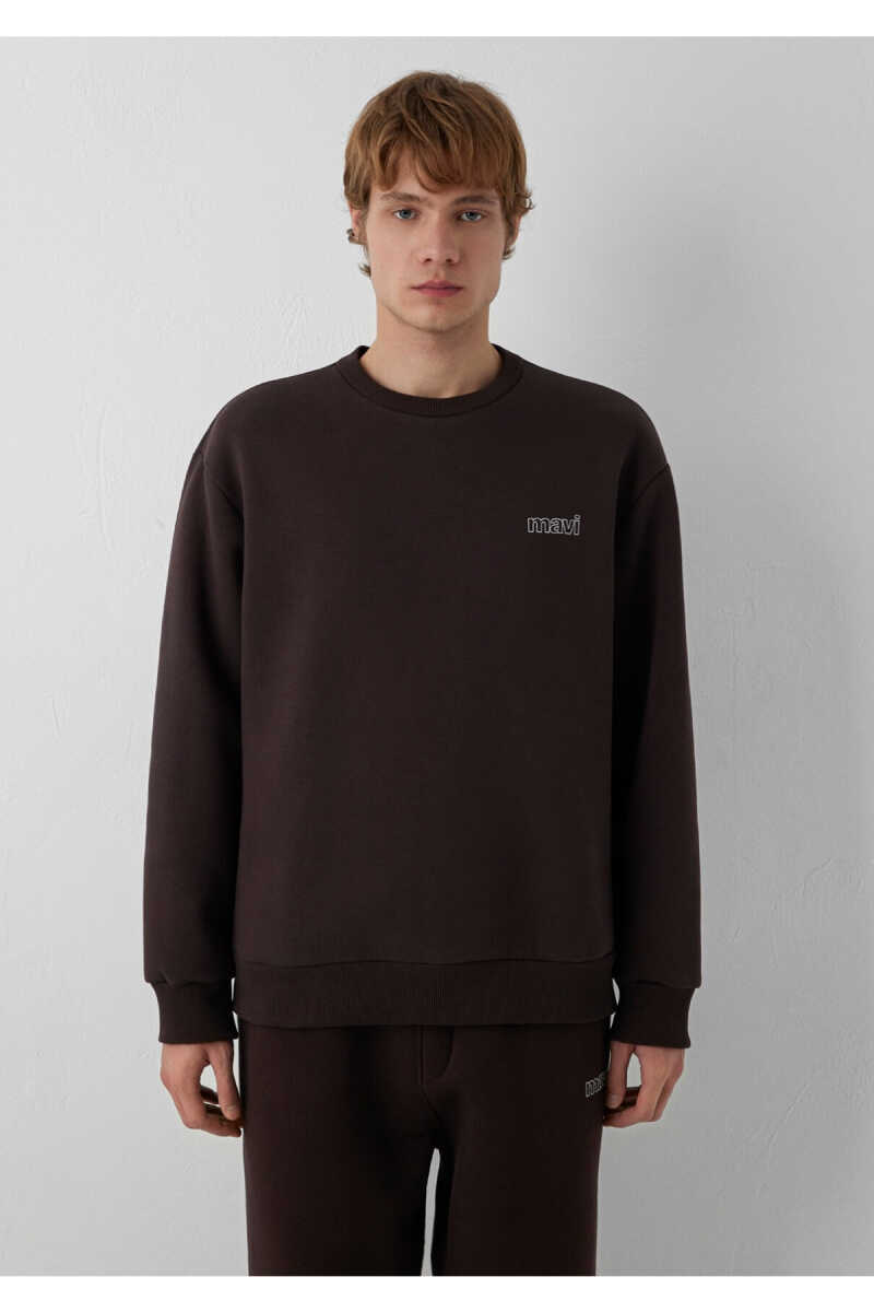 Mavi Logo Baskılı Kahverengi Loose Fit Sweatshirt 0S10379-88083 - 3