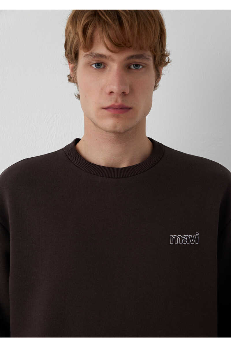 Mavi Logo Baskılı Kahverengi Loose Fit Sweatshirt 0S10379-88083 - 6