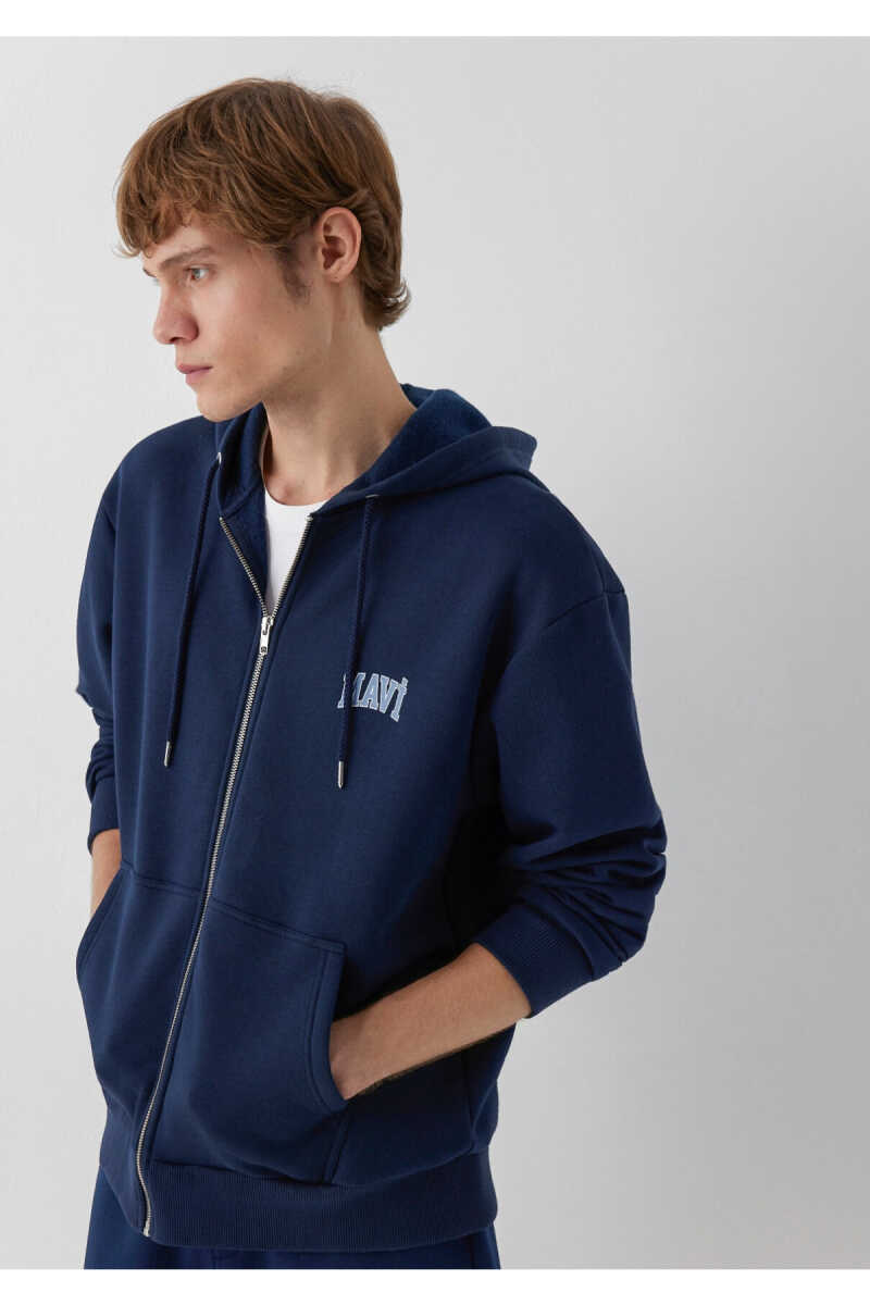 Mavi Logo Baskılı Kapüşonlu Fermuarlı Lacivert Loose Fit Erkek Sweatshirt 0611715-70497 - 2
