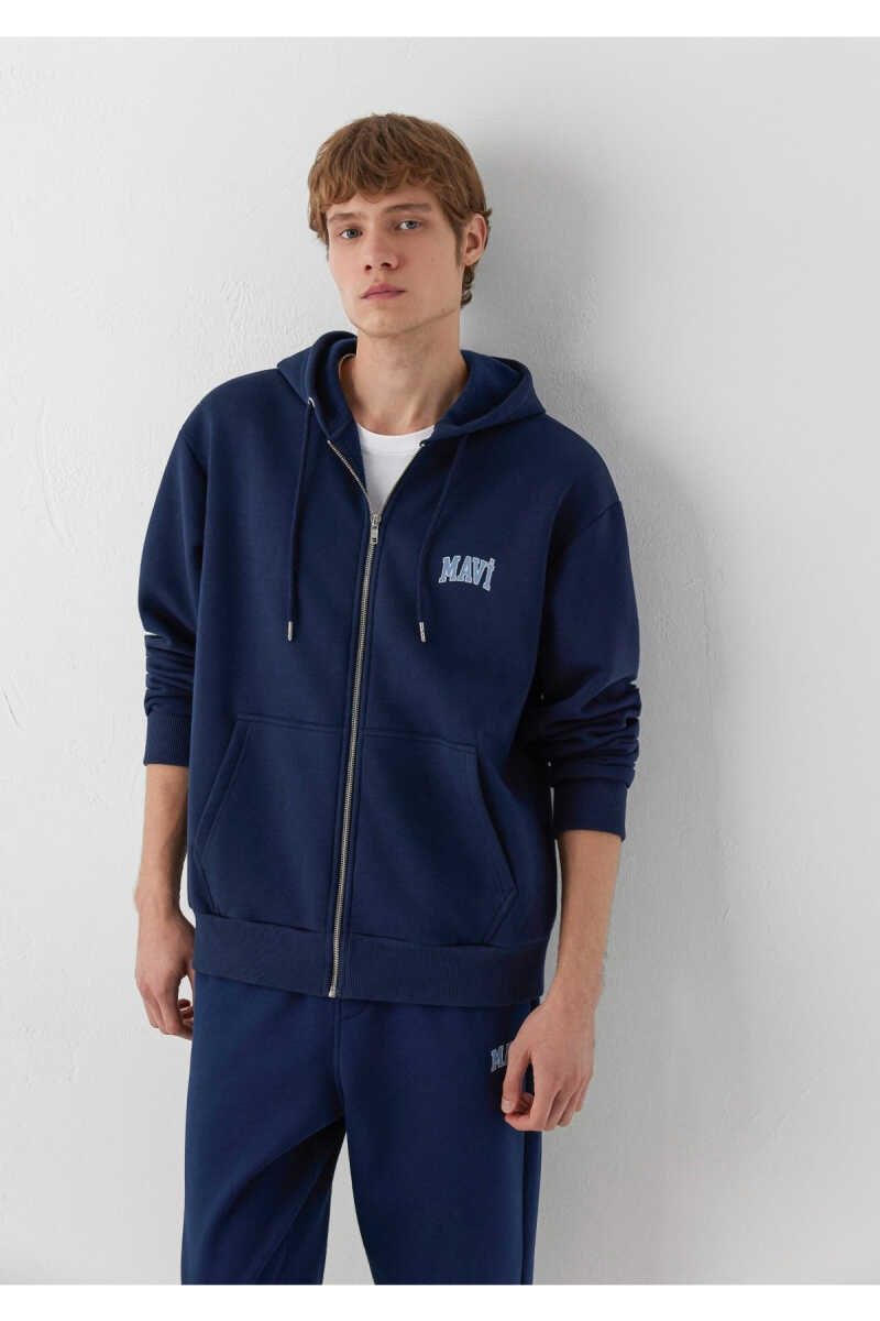 Mavi Logo Baskılı Kapüşonlu Fermuarlı Lacivert Loose Fit Erkek Sweatshirt 0611715-70497 - 3
