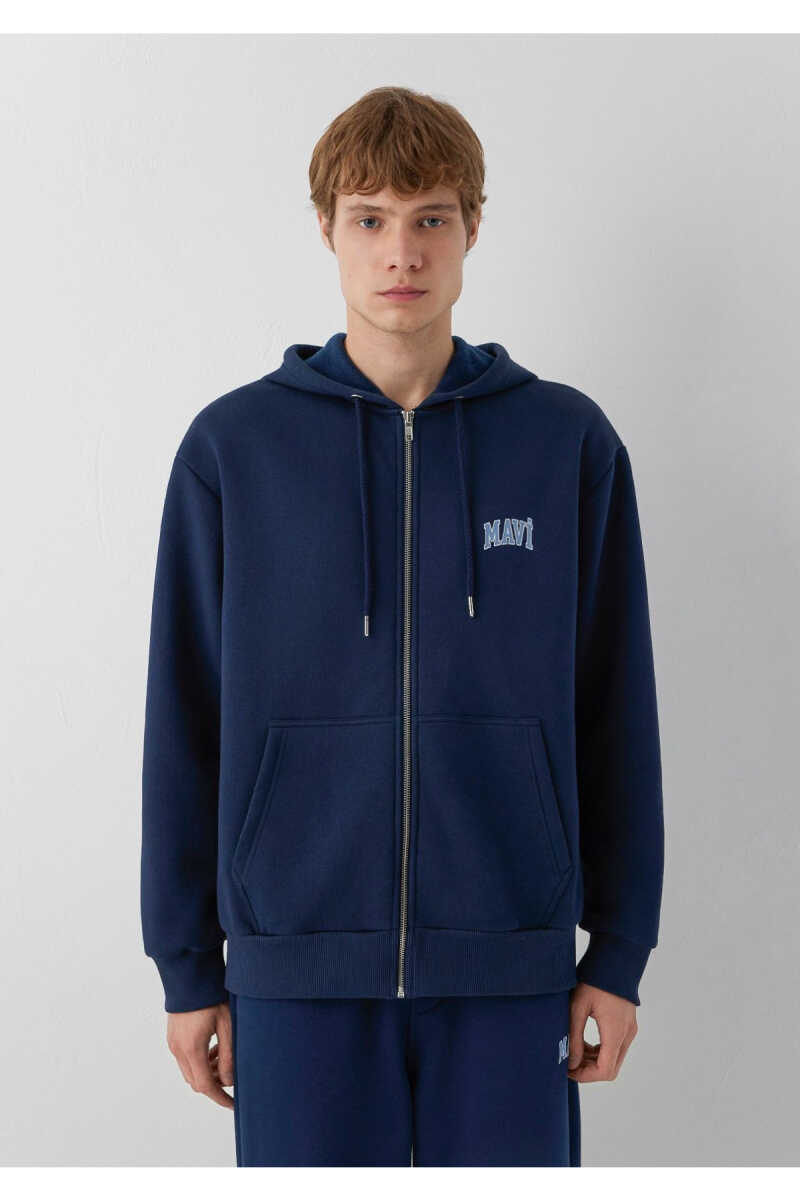 Mavi Logo Baskılı Kapüşonlu Fermuarlı Lacivert Loose Fit Erkek Sweatshirt 0611715-70497 - 5