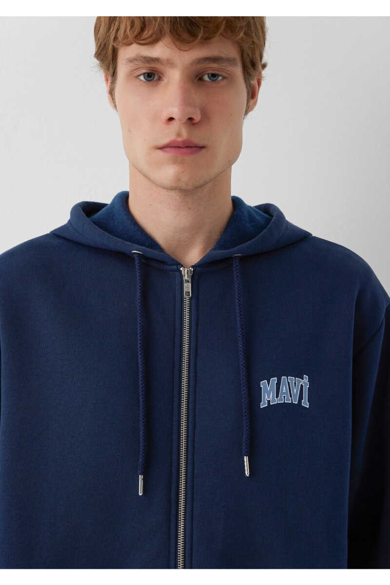Mavi Logo Baskılı Kapüşonlu Fermuarlı Lacivert Loose Fit Erkek Sweatshirt 0611715-70497 - 7