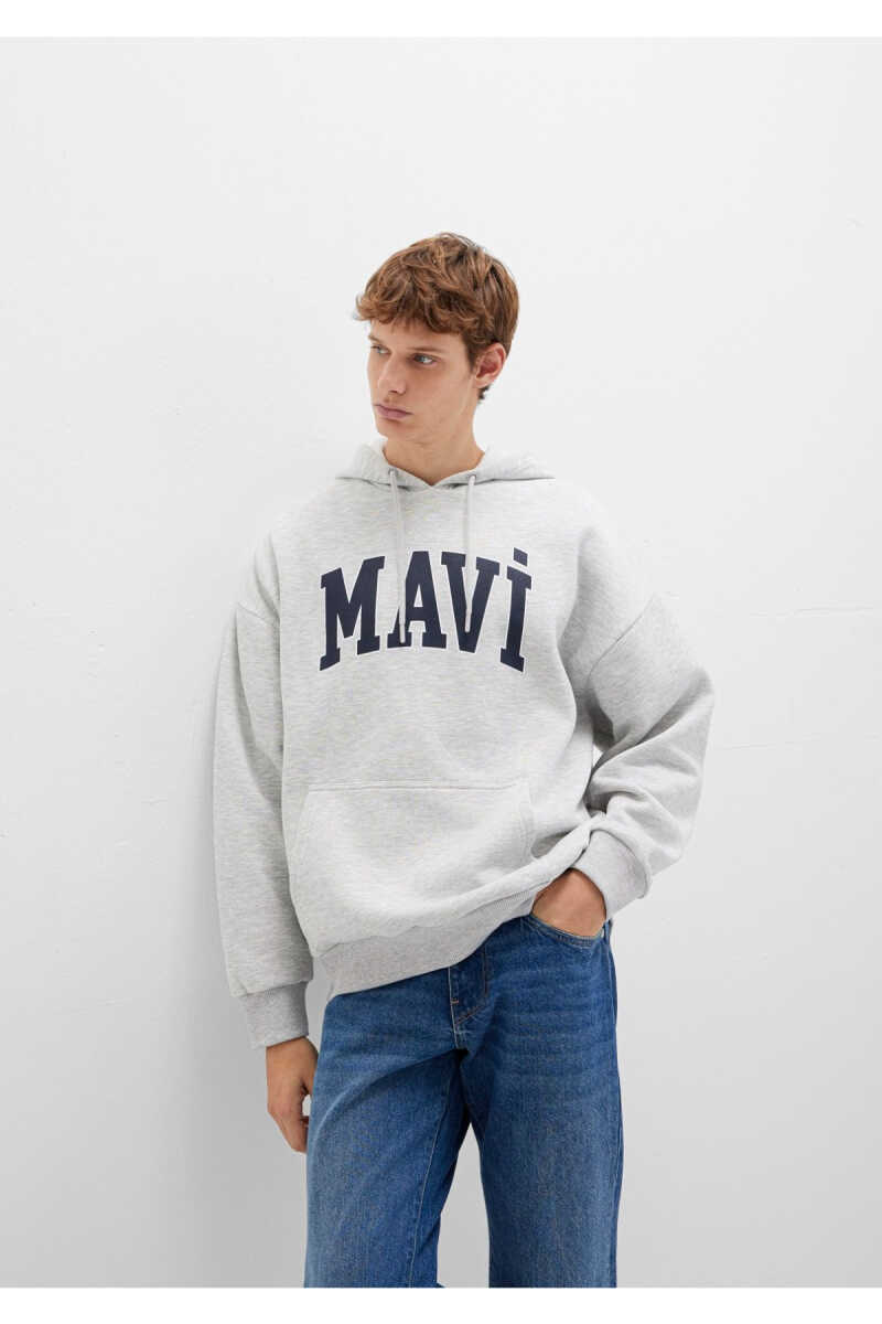 Mavi Logo Baskılı Kapüşonlu Gri Oversize Erkek Sweatshirt 067149-80196 - 1