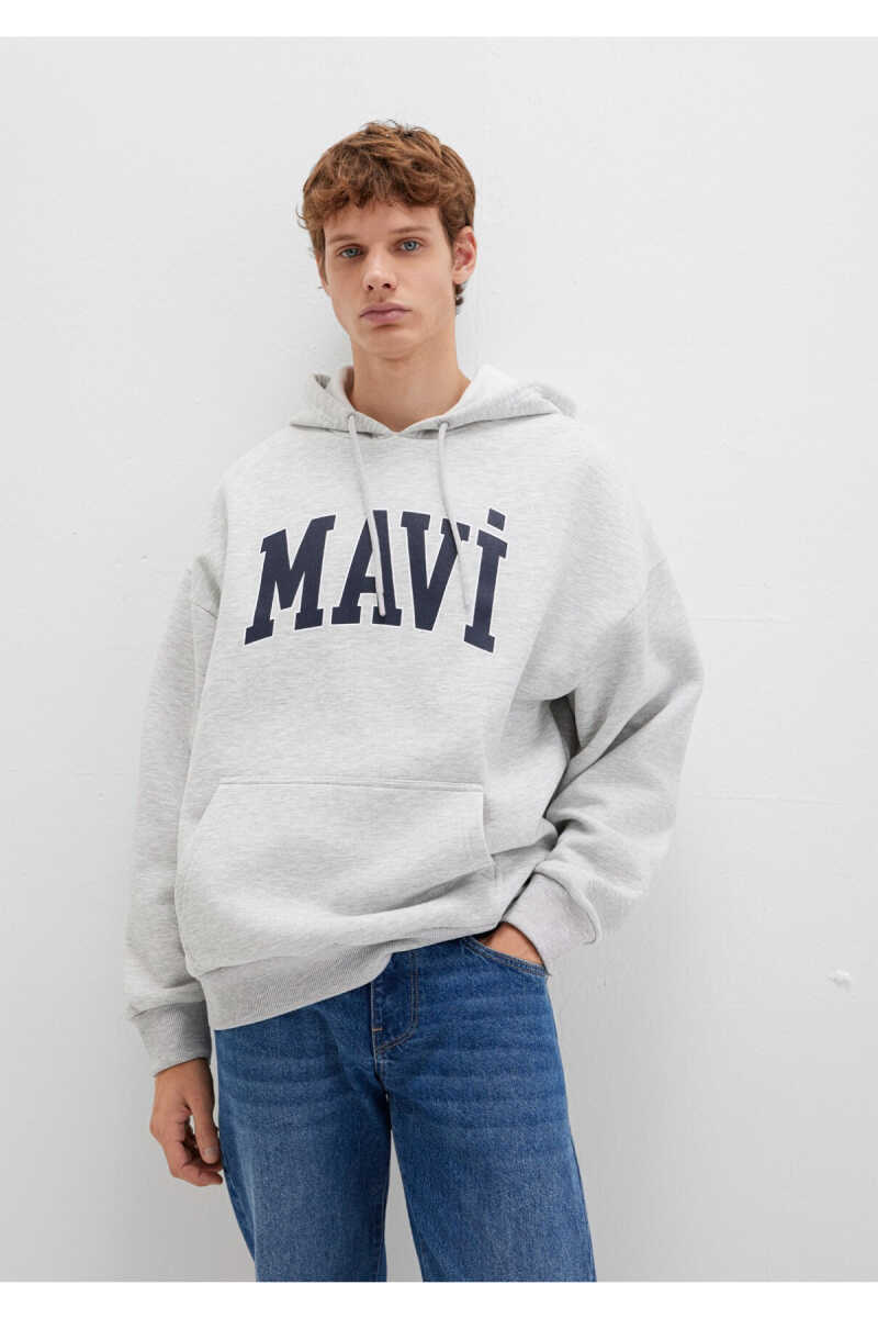 Mavi Logo Baskılı Kapüşonlu Gri Oversize Erkek Sweatshirt 067149-80196 - 2