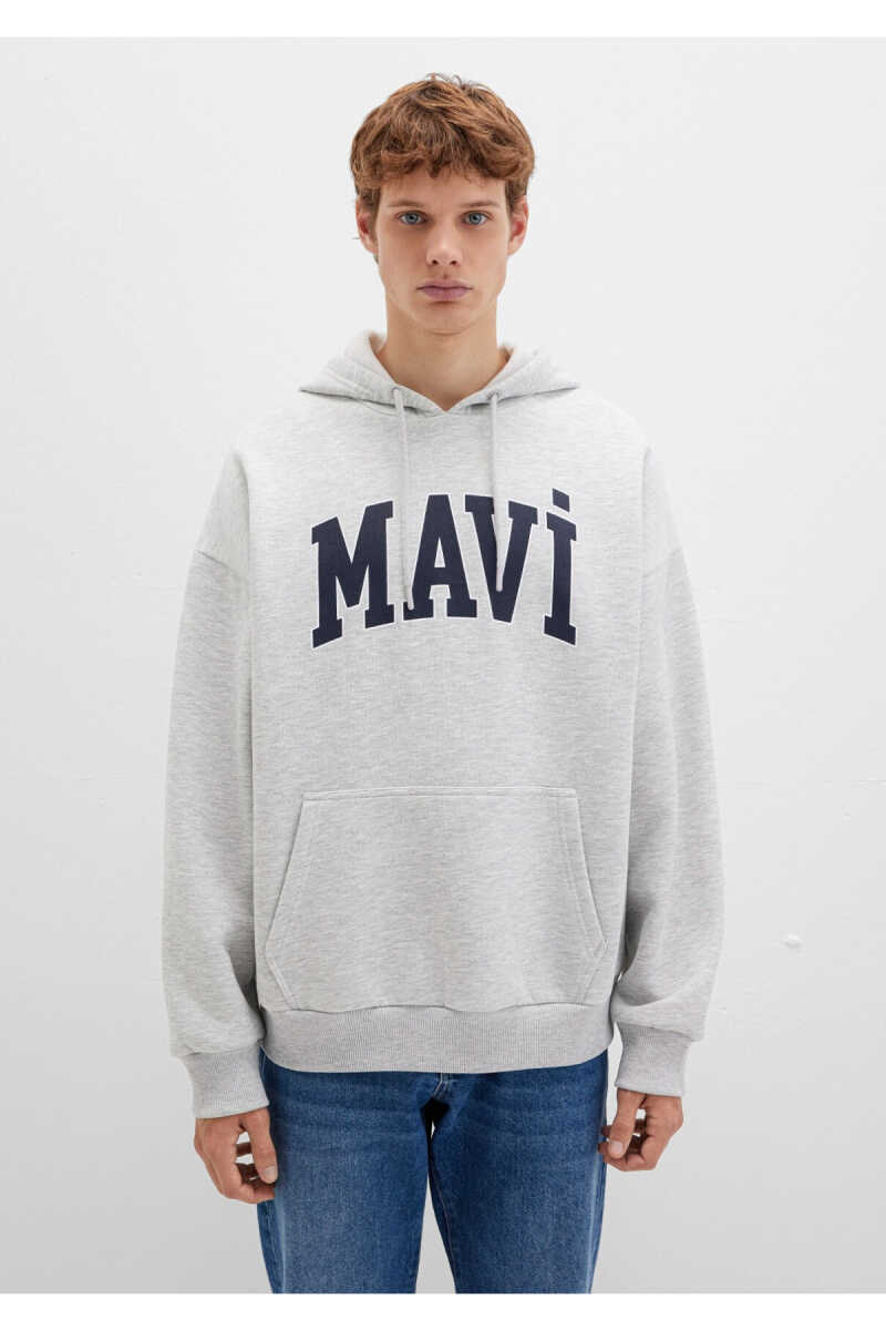 Mavi Logo Baskılı Kapüşonlu Gri Oversize Erkek Sweatshirt 067149-80196 - 3