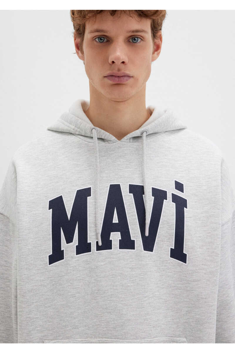 Mavi Logo Baskılı Kapüşonlu Gri Oversize Erkek Sweatshirt 067149-80196 - 5