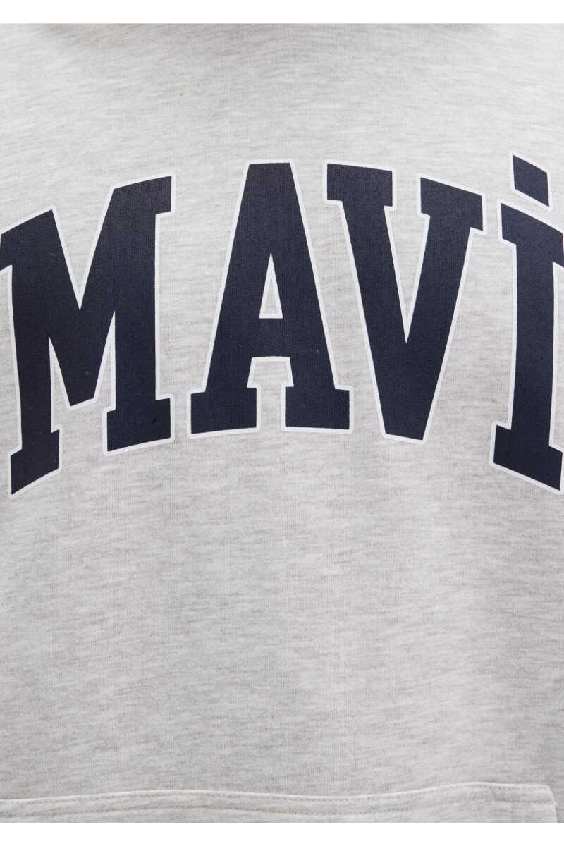 Mavi Logo Baskılı Kapüşonlu Gri Oversize Erkek Sweatshirt 067149-80196 - 6
