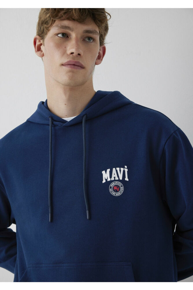 Mavi Logo Baskılı Kapüşonlu Lacivert Loose Fit Erkek Sweatshirt 0S10656-89353