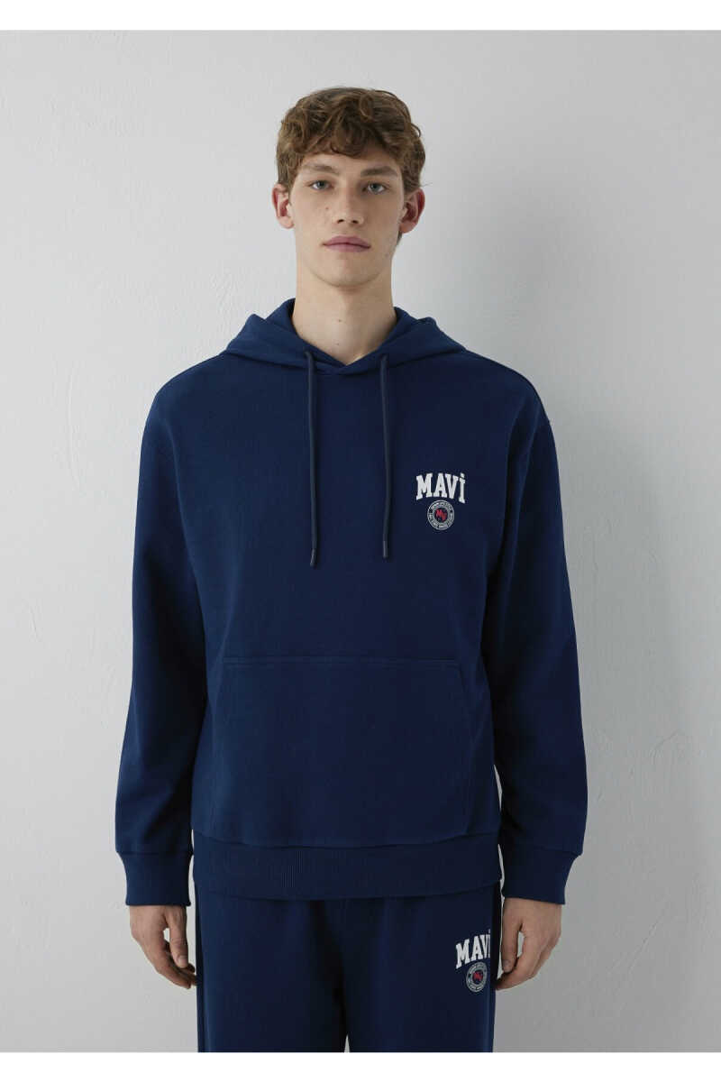 Mavi Logo Baskılı Kapüşonlu Lacivert Loose Fit Erkek Sweatshirt 0S10656-89353 - 4