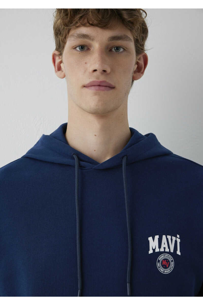 Mavi Logo Baskılı Kapüşonlu Lacivert Loose Fit Erkek Sweatshirt 0S10656-89353 - 7