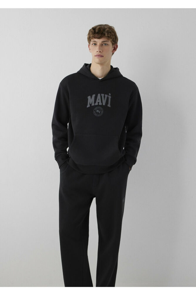 Mavi Logo Baskılı Kapüşonlu Siyah Loose Fit Erkek Sweatshirt 0S10646-900 (1)