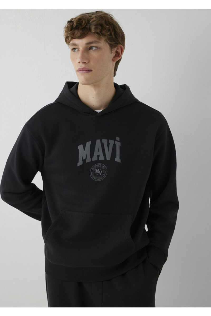 Mavi Logo Baskılı Kapüşonlu Siyah Loose Fit Erkek Sweatshirt 0S10646-900 - 3