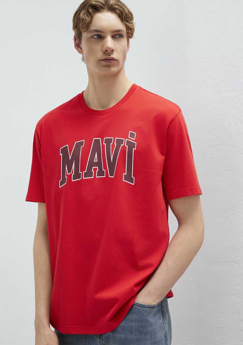 Mavi Logo Baskılı Kırmızı Loose Fit Erkek Tişört 0611711-70467 - 1