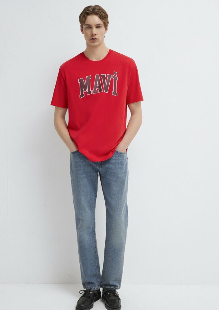 Mavi Logo Baskılı Kırmızı Loose Fit Erkek Tişört 0611711-70467 (1)