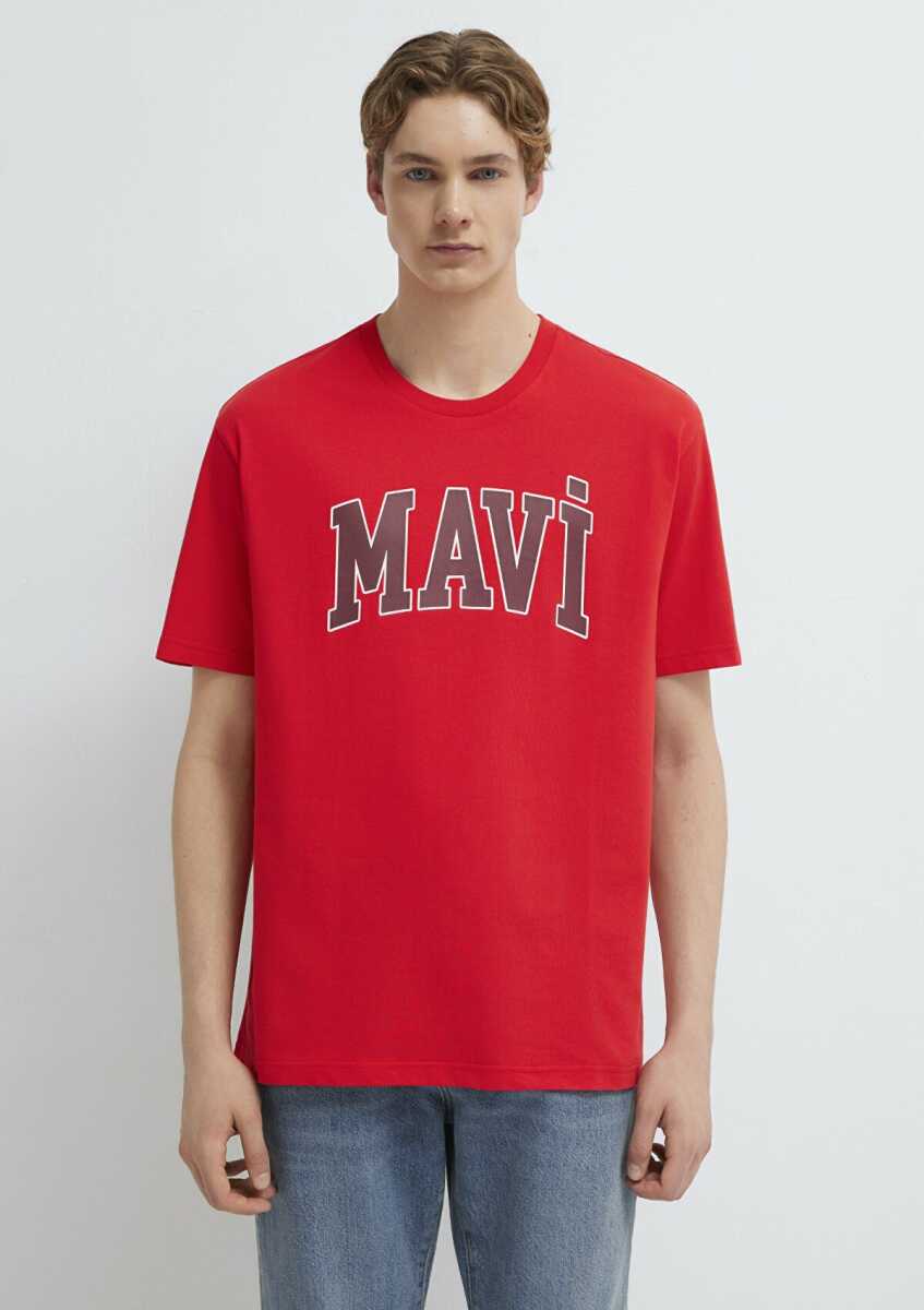 Mavi Logo Baskılı Kırmızı Loose Fit Erkek Tişört 0611711-70467 - 3