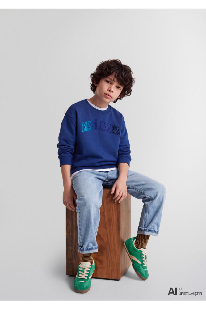 Mavi Logo Baskılı Lacivert Loose Fit Çocuk Sweatshirt 6S20063-70722