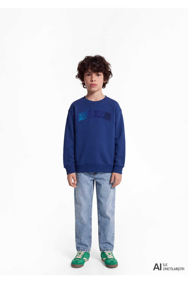 Mavi Logo Baskılı Lacivert Loose Fit Çocuk Sweatshirt 6S20063-70722 - 2