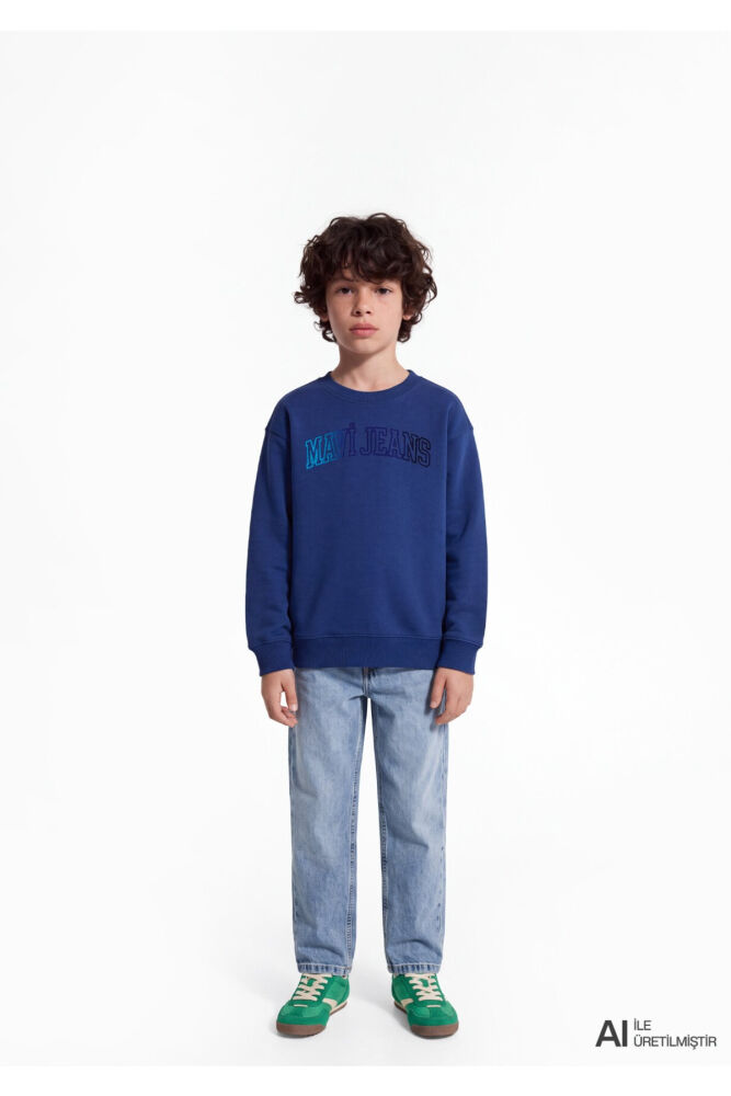 Mavi Logo Baskılı Lacivert Loose Fit Çocuk Sweatshirt 6S20063-70722 (1)