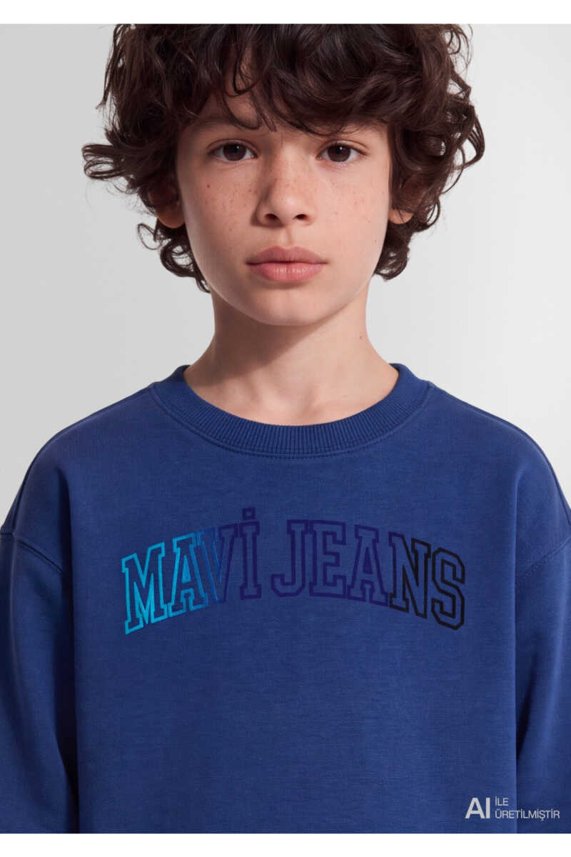 Mavi Logo Baskılı Lacivert Loose Fit Çocuk Sweatshirt 6S20063-70722 - 5