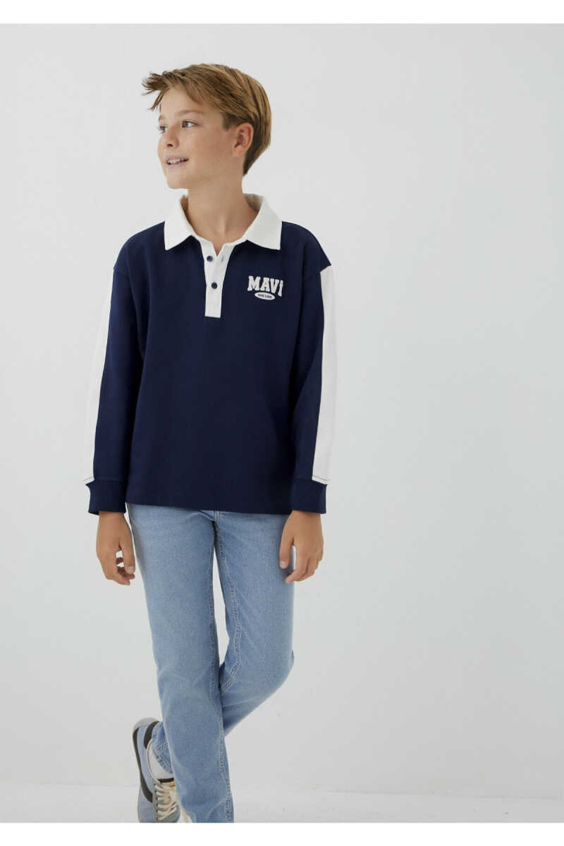 Mavi Logo Baskılı Lacivert Oversize Çocuk Polo Sweatshirt 6S10185-84371 - 1