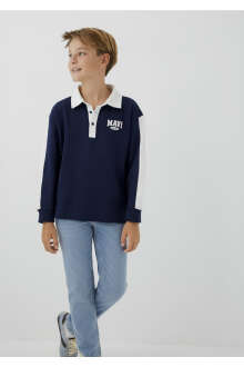 Mavi Logo Baskılı Lacivert Oversize Çocuk Polo Sweatshirt 6S10185-84371