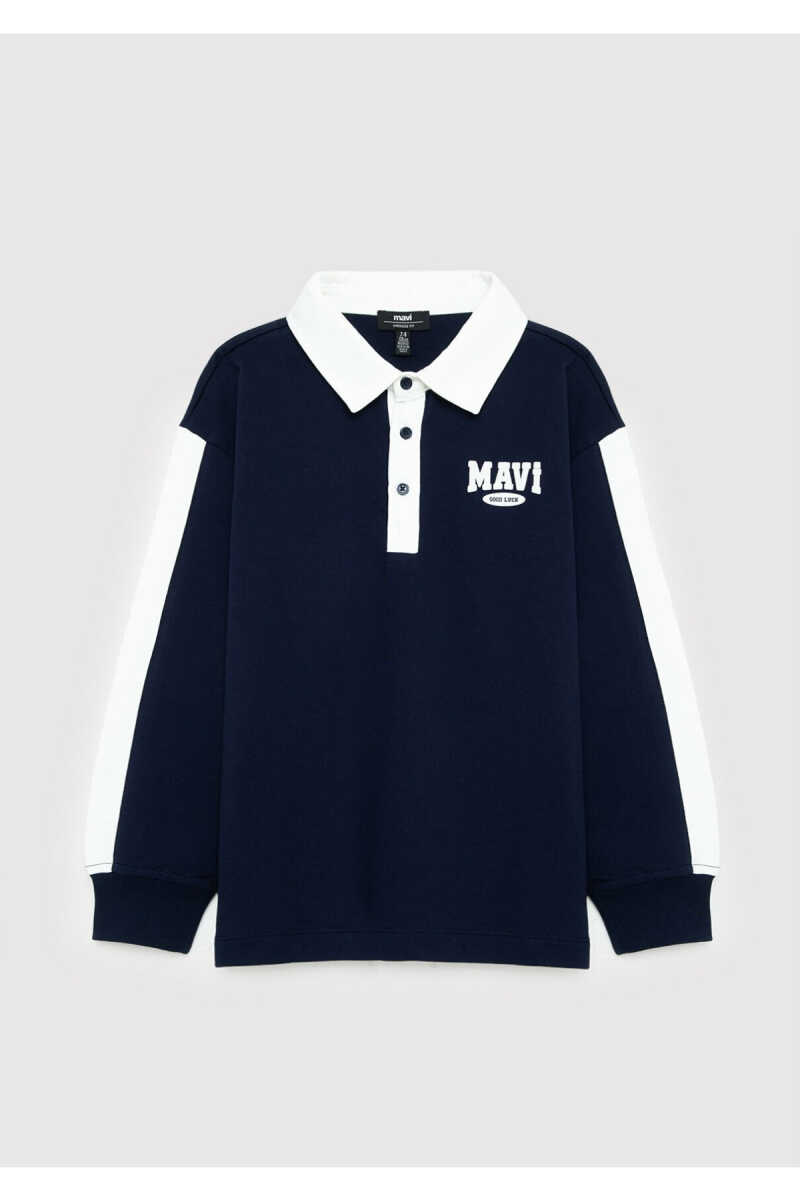Mavi Logo Baskılı Lacivert Oversize Çocuk Polo Sweatshirt 6S10185-84371 - 2