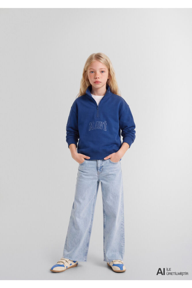 Mavi Logo Baskılı Mavi Loose Fit Çocuk Sweatshirt 7S20068-70896