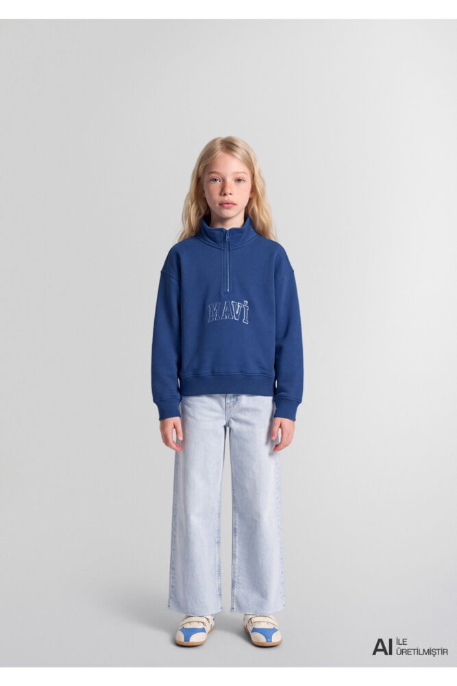 Mavi Logo Baskılı Mavi Loose Fit Çocuk Sweatshirt 7S20068-70896 (1)