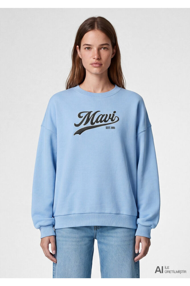 Mavi Logo Baskılı Mavi Loose Fit Kadın Sweatshirt 1S10419-70831 (1)