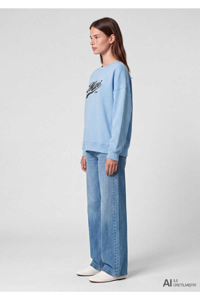 Mavi Logo Baskılı Mavi Loose Fit Kadın Sweatshirt 1S10419-70831 - 3