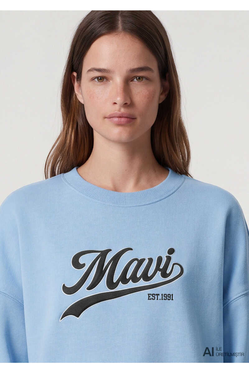 Mavi Logo Baskılı Mavi Loose Fit Kadın Sweatshirt 1S10419-70831 - 7